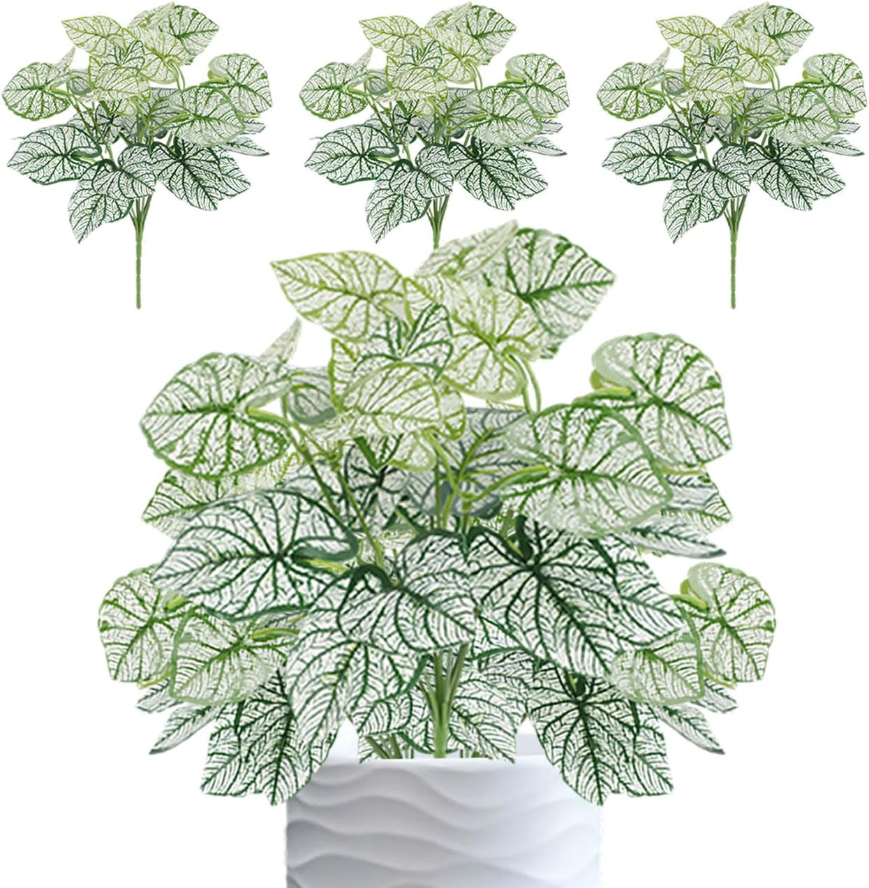 12PCS Artificial Tropical Leaves 13" Faux Monstera, Persian Caladium & Alocasia Plants Real Touch Greenery for Home Decor, DIY Centerpieces, Indoor Outdoor (12, Leaves-U)