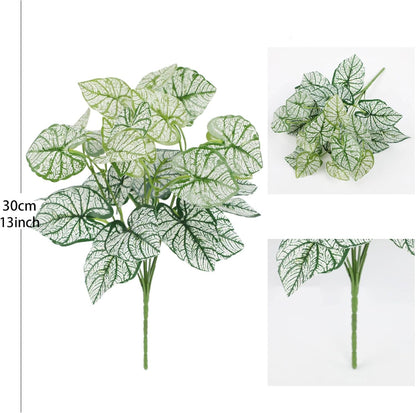 12PCS Artificial Tropical Leaves 13" Faux Monstera, Persian Caladium & Alocasia Plants Real Touch Greenery for Home Decor, DIY Centerpieces, Indoor Outdoor (12, Leaves-U)
