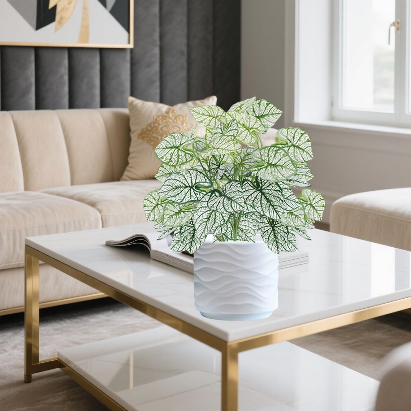 12PCS Artificial Tropical Leaves 13" Faux Monstera, Persian Caladium & Alocasia Plants Real Touch Greenery for Home Decor, DIY Centerpieces, Indoor Outdoor (12, Leaves-U)