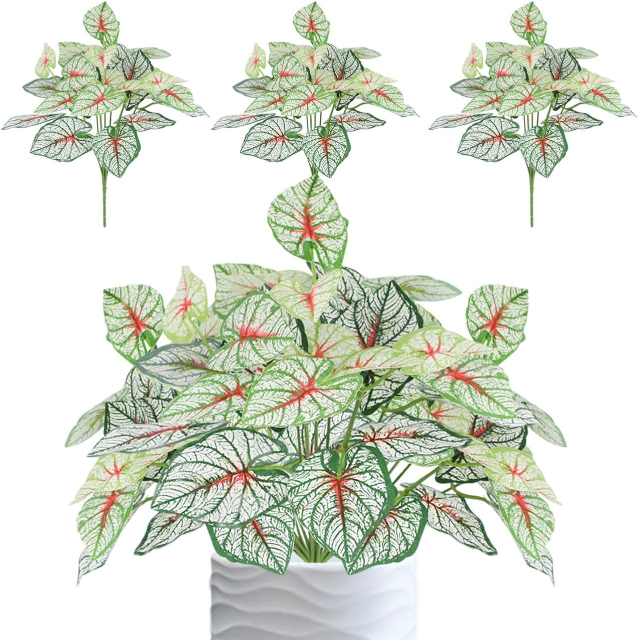 12PCS Artificial Tropical Leaves 13" Faux Monstera, Persian Caladium & Alocasia Plants Real Touch Greenery for Home Decor, DIY Centerpieces, Indoor Outdoor (12, Leaves-U)