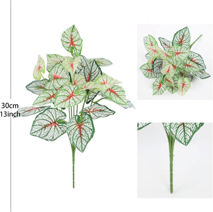 12PCS Artificial Tropical Leaves 13" Faux Monstera, Persian Caladium & Alocasia Plants Real Touch Greenery for Home Decor, DIY Centerpieces, Indoor Outdoor (12, Leaves-U)