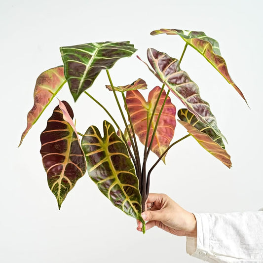 Artificial Alocasia Plant, Purple Tropical Plant, 17.7 in, 2 PCS