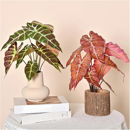 Artificial Alocasia Plant, Purple Tropical Plant, 17.7 in, 2 PCS