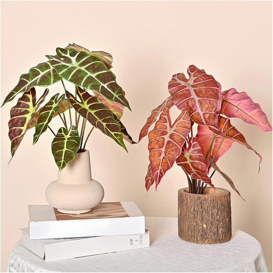 Artificial Alocasia Plant, Purple Tropical Plant, 17.7 in, 2 PCS
