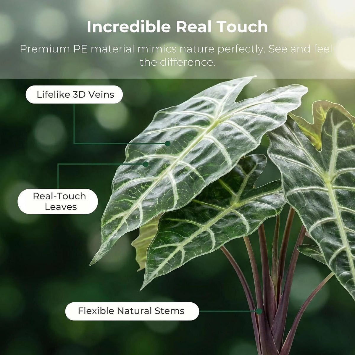 Artificial Alocasia Plant, Purple Tropical Plant, 17.7 in, 2 PCS