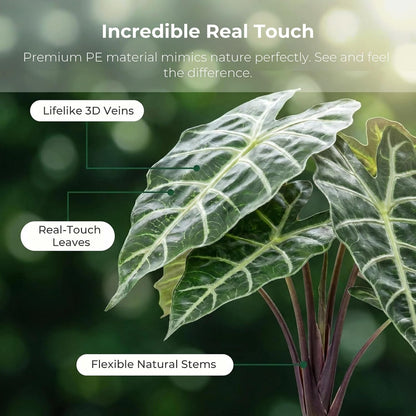 Artificial Alocasia Plant, Purple Tropical Plant, 17.7 in, 2 PCS