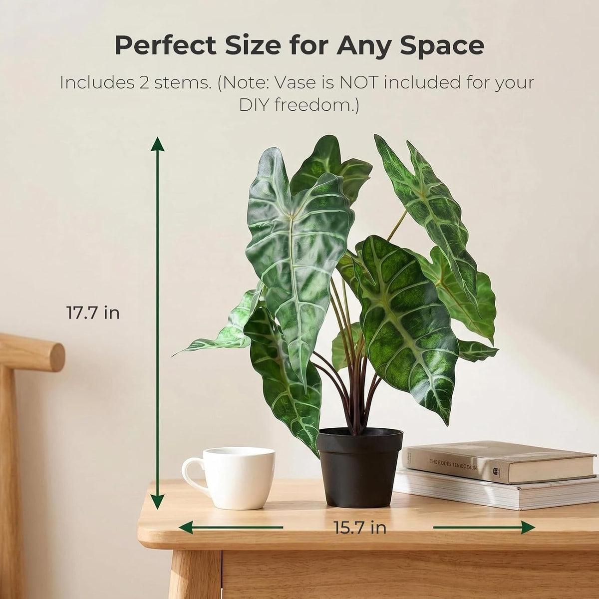 Artificial Alocasia Plant, Purple Tropical Plant, 17.7 in, 2 PCS