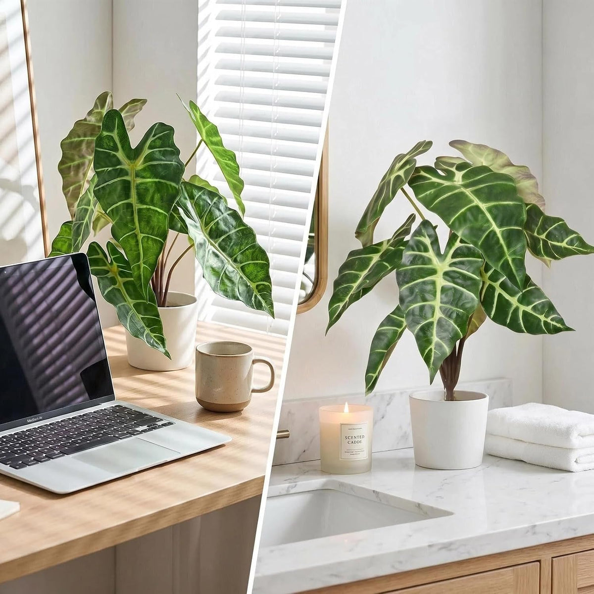 Artificial Alocasia Plant, Purple Tropical Plant, 17.7 in, 2 PCS