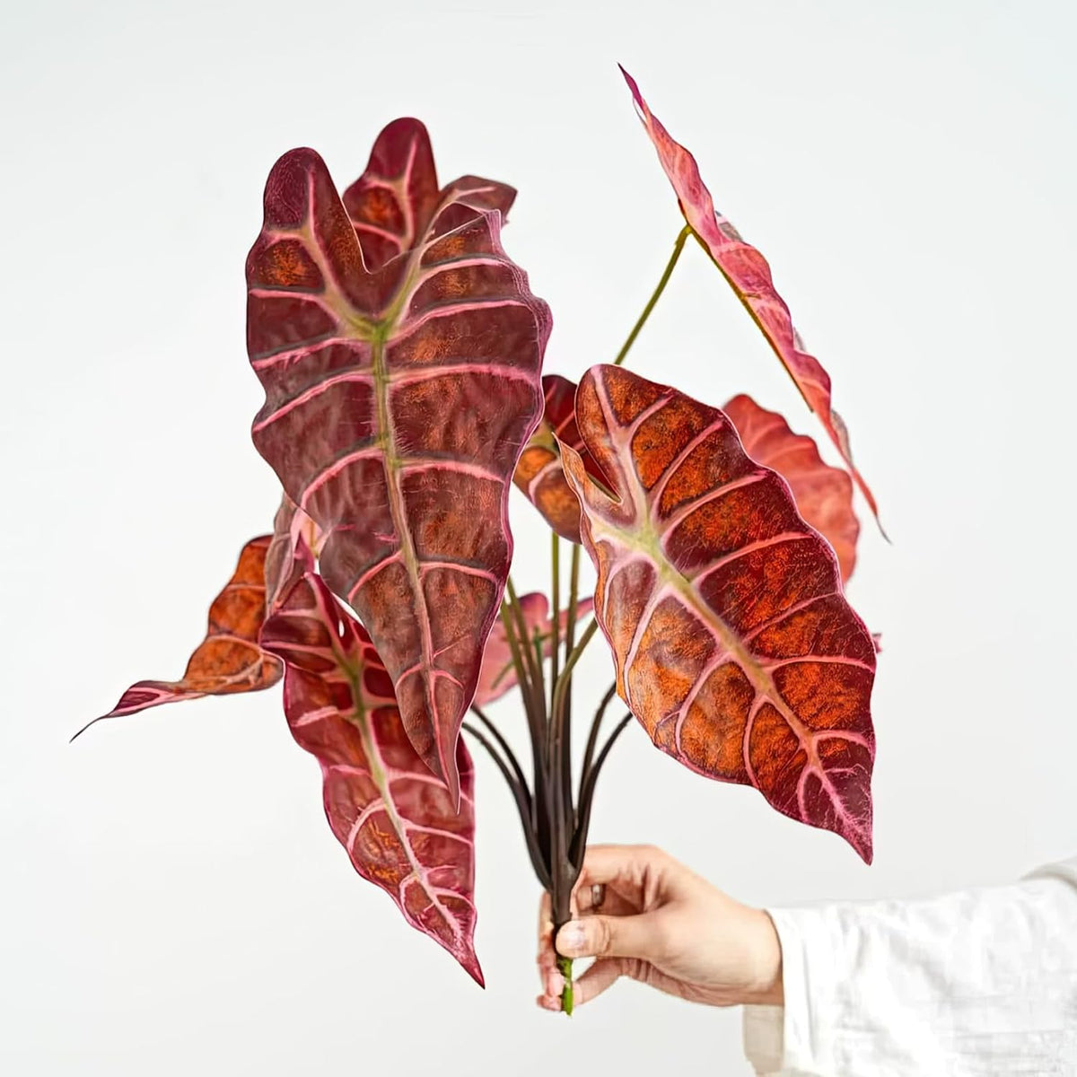 Artificial Alocasia Plant, Purple Tropical Plant, 17.7 in, 2 PCS