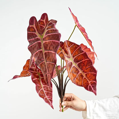 Artificial Alocasia Plant, Purple Tropical Plant, 17.7 in, 2 PCS