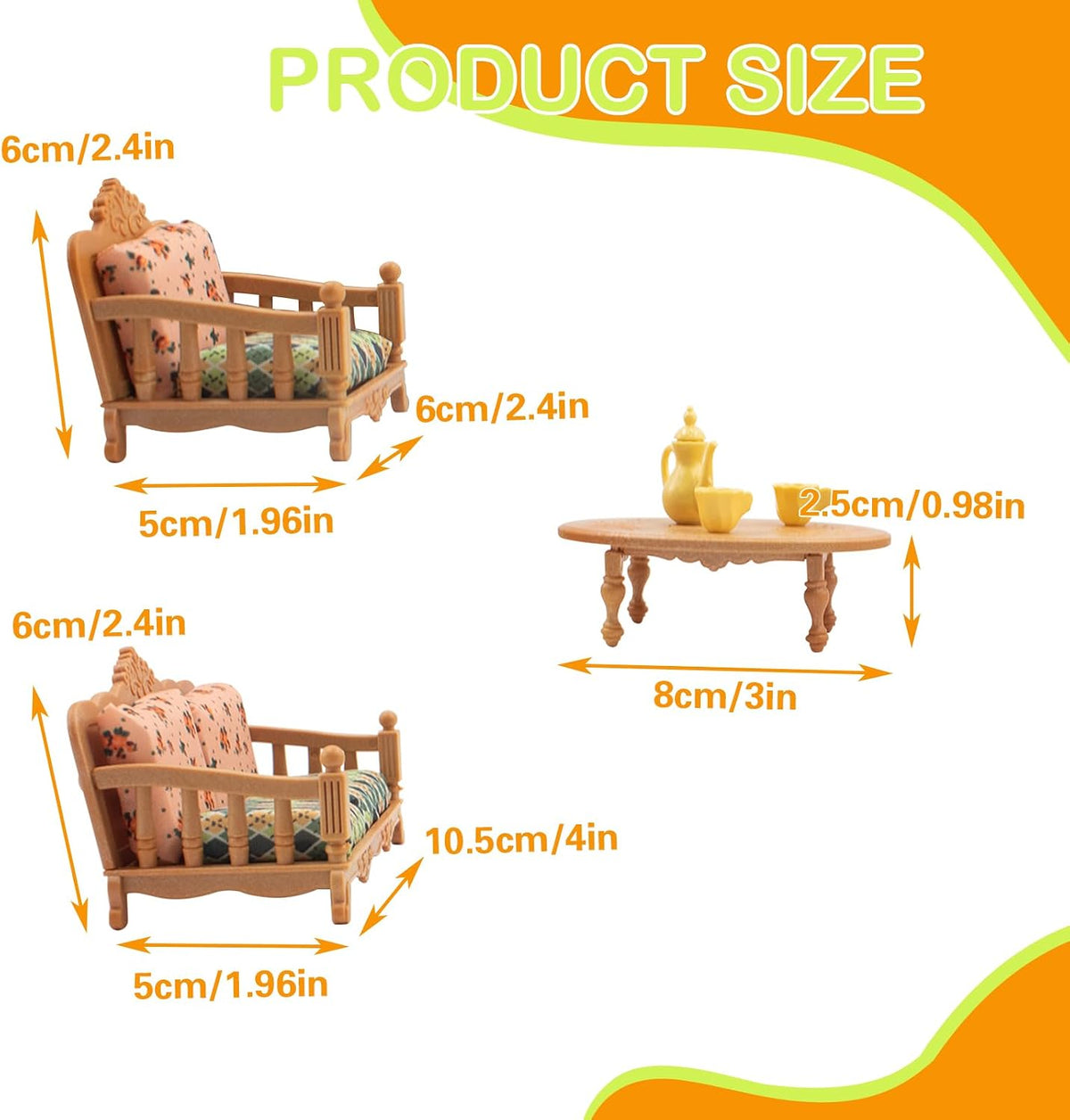 Hamster Mini Sofa Chair, Cage Decor Photo Toys, Fluffy Small Pet Furniture Including Couch and Teatable Tea Cups, Relax Habitat House Accessories