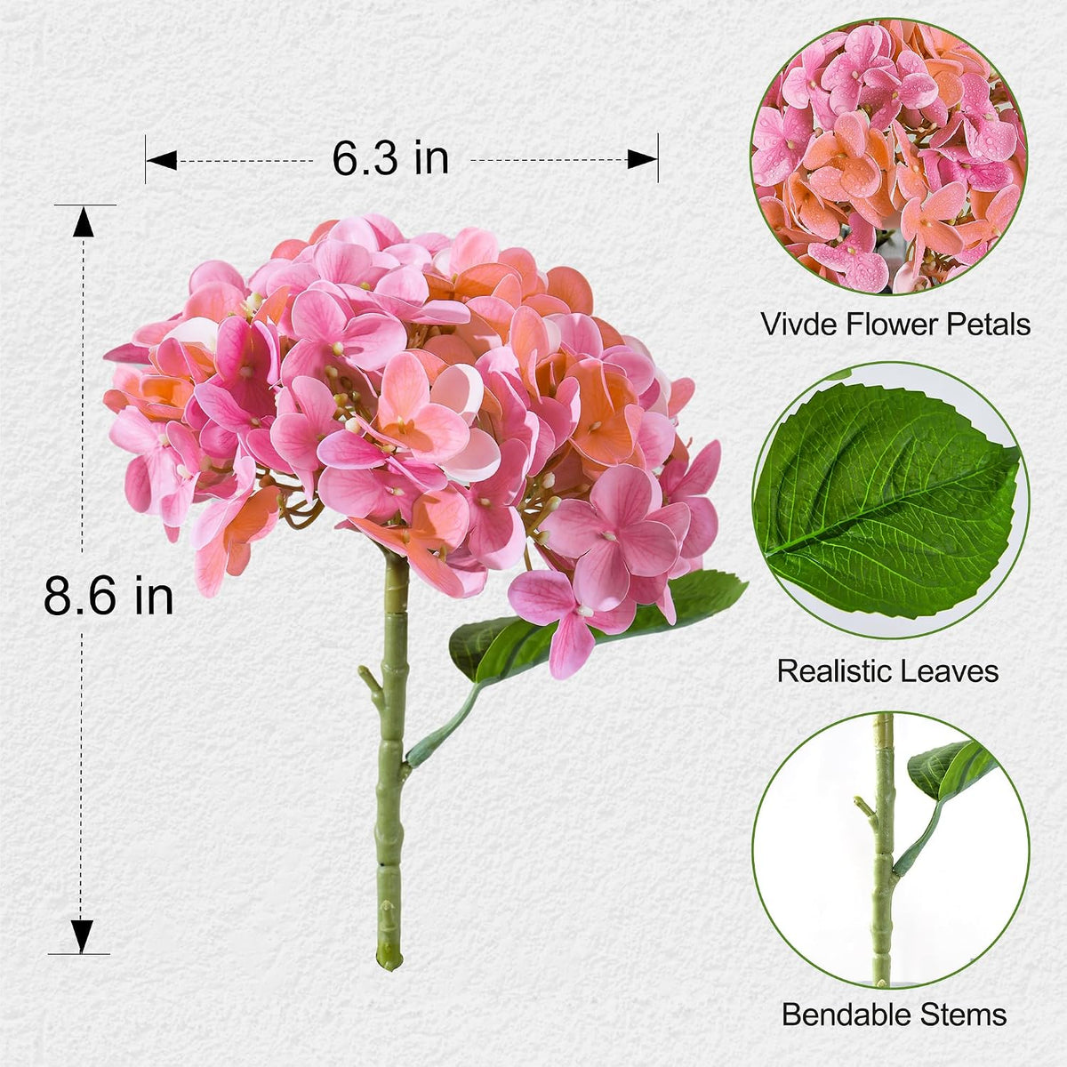 Artificial Hydrangea Flowers Arrangement in Wood Planter, 4PCS Fake Flowers in Wooden Vase Potted Floral Centerpieces for Tables Living Room Home Office Kitchen Decor (Pink Peony)