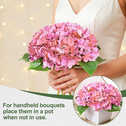 Artificial Hydrangea Flowers Arrangement in Wood Planter, 4PCS Fake Flowers in Wooden Vase Potted Floral Centerpieces for Tables Living Room Home Office Kitchen Decor (Pink Peony)