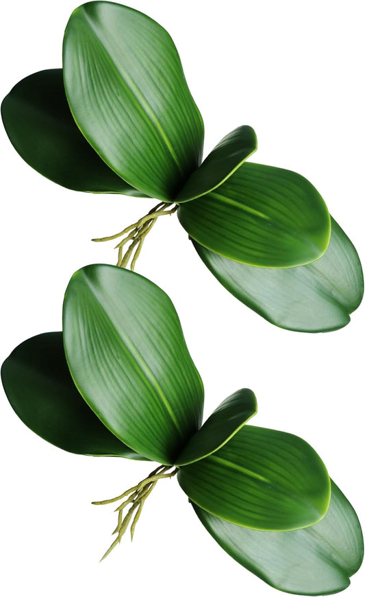 2pcs Real Touch Orchid Stems Green Fake Leaves Phalaenopsis Orchids Artificial Flowers Greenery Fake Plant Leaf for Vase Filler Flower Arrangements Supplies Cymbidium Pot Decor
