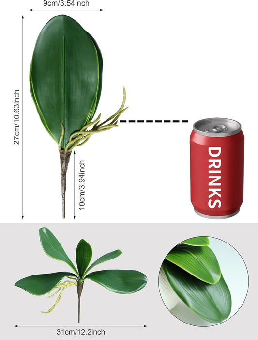 2pcs Real Touch Orchid Stems Green Fake Leaves Phalaenopsis Orchids Artificial Flowers Greenery Fake Plant Leaf for Vase Filler Flower Arrangements Supplies Cymbidium Pot Decor
