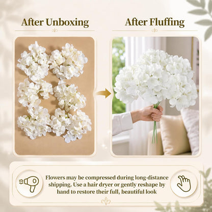 White Hydrangea Artificial Flowers Bulk, 65Pcs Silk Hydrangea Flowers