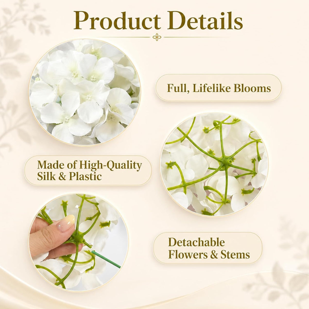 White Hydrangea Artificial Flowers Bulk, 65Pcs Silk Hydrangea Flowers