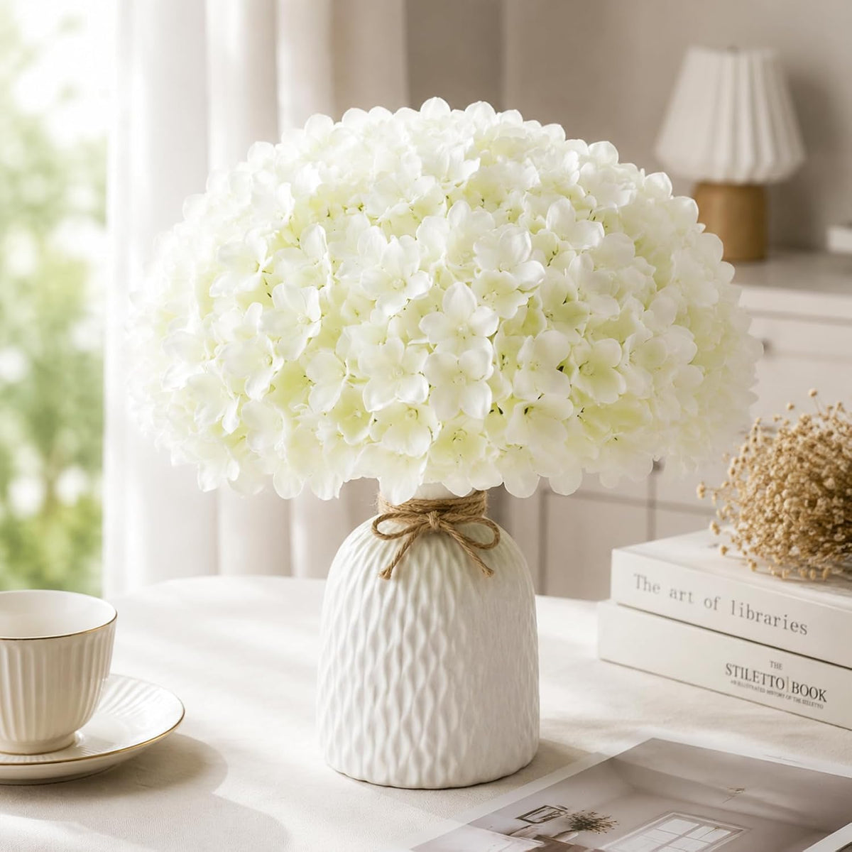 White Hydrangea Artificial Flowers Bulk, 65Pcs Silk Hydrangea Flowers