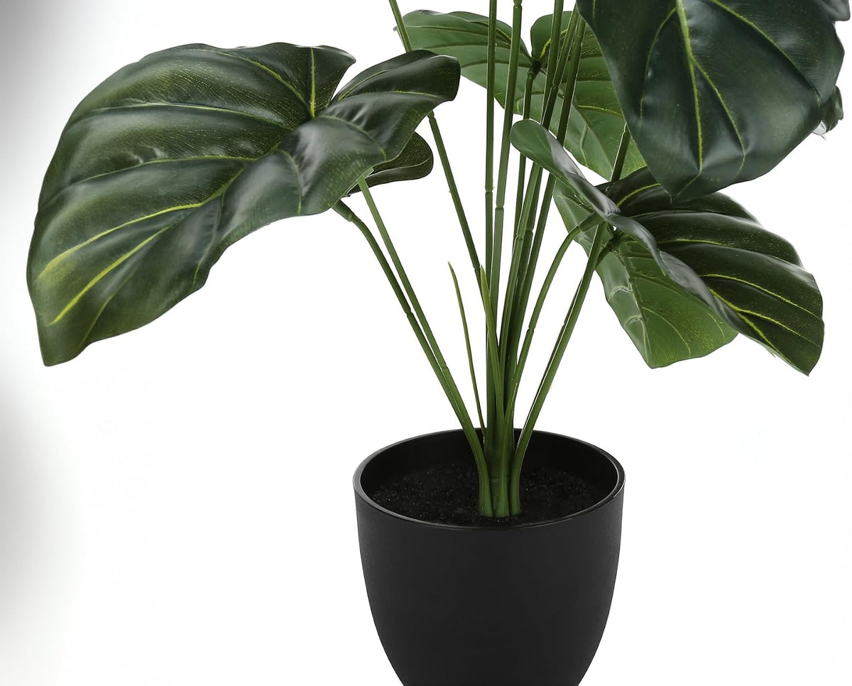 I 9578 Artificial Plant, 24" Tall, Alocasia, Indoor, Faux, Fake, Table, Greenery, Potted, Real Touch, Decorative, Green Leaves, Black Pot