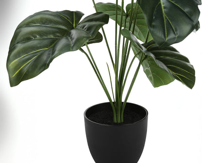 I 9578 Artificial Plant, 24" Tall, Alocasia, Indoor, Faux, Fake, Table, Greenery, Potted, Real Touch, Decorative, Green Leaves, Black Pot
