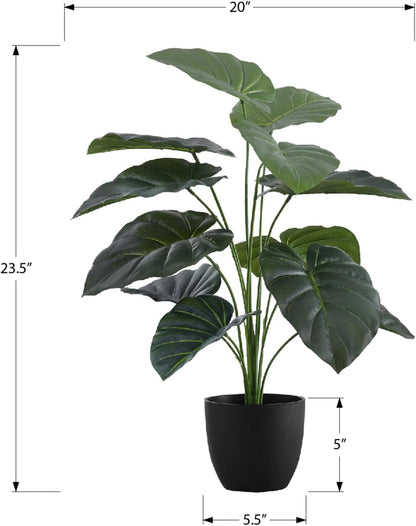 I 9578 Artificial Plant, 24" Tall, Alocasia, Indoor, Faux, Fake, Table, Greenery, Potted, Real Touch, Decorative, Green Leaves, Black Pot