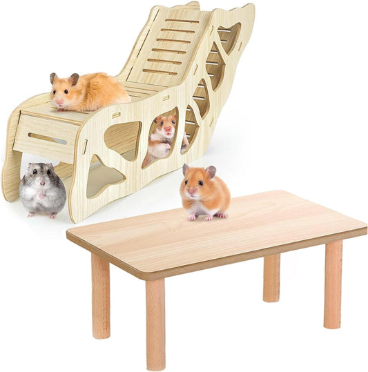 Hamster Play Wooden Platform，2-piece Set Hamster cage Accessories Toys