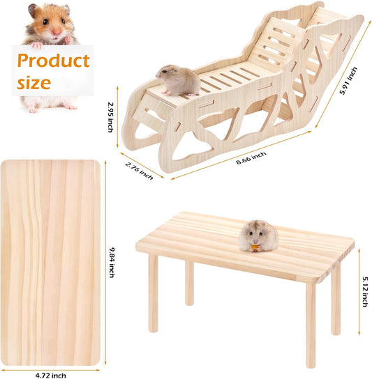 Hamster Play Wooden Platform，2-piece Set Hamster cage Accessories Toys