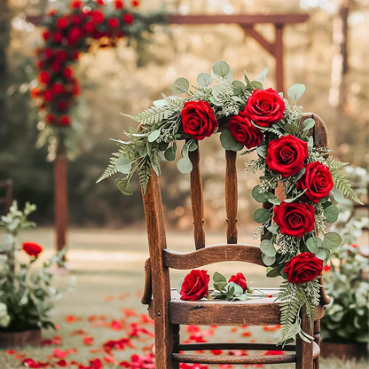 14PCS Red Roses Artificial Flowers, Fake Red Roses Bouquet