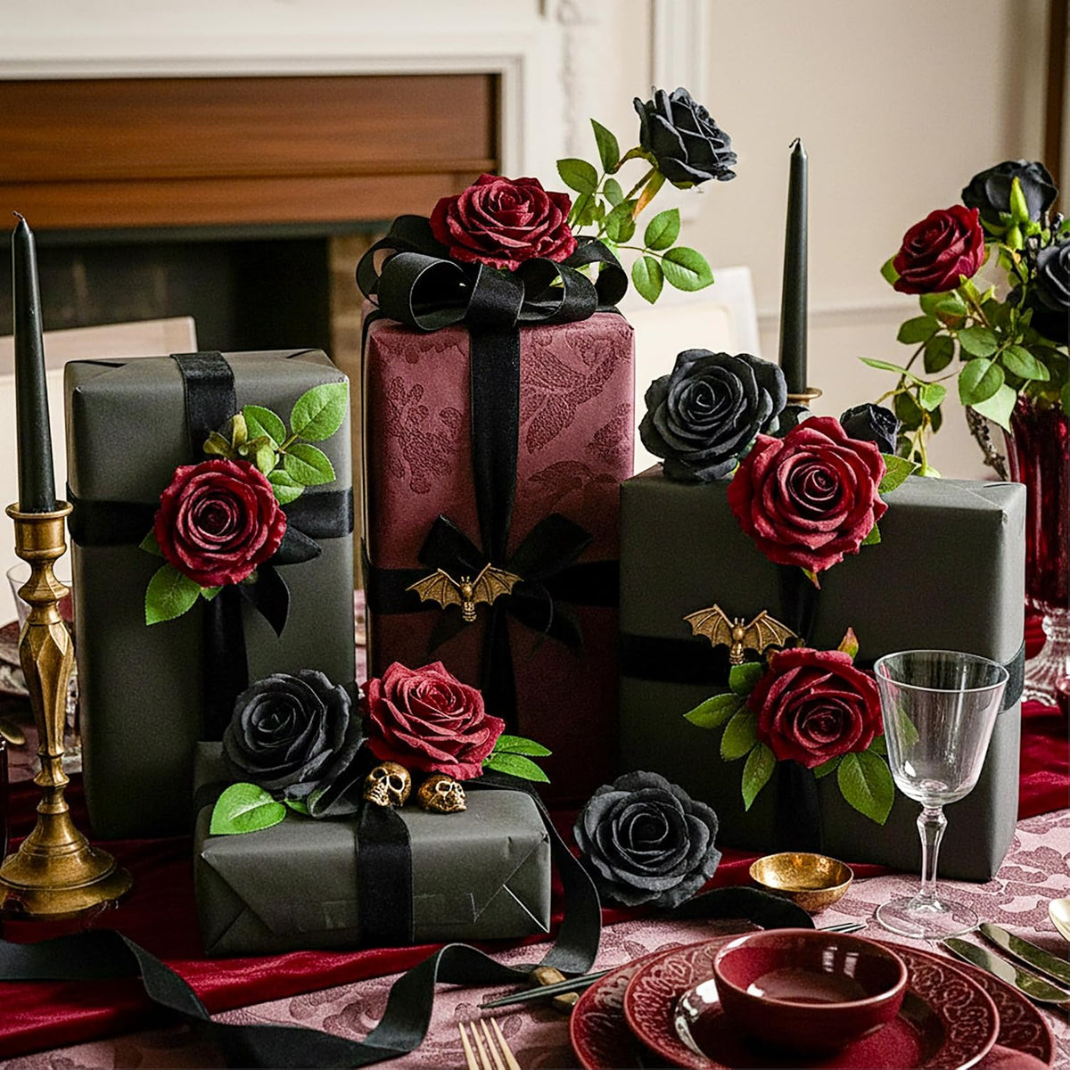 14PCS Red Roses Artificial Flowers, Fake Red Roses Bouquet