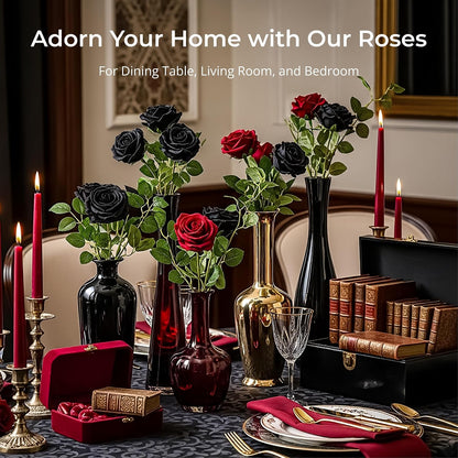 14PCS Red Roses Artificial Flowers, Fake Red Roses Bouquet