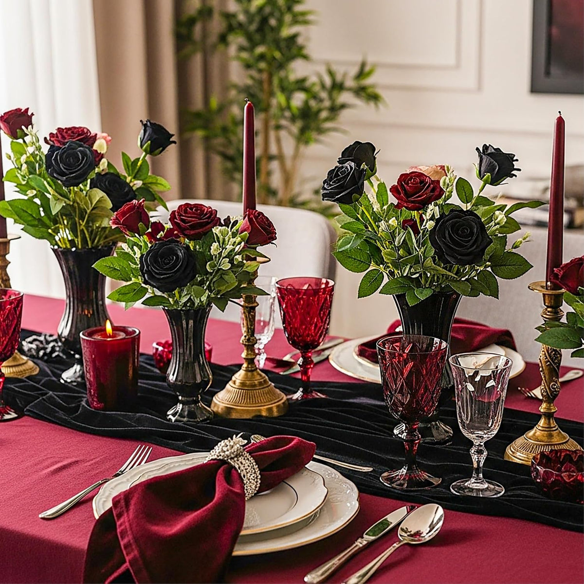 14PCS Red Roses Artificial Flowers, Fake Red Roses Bouquet