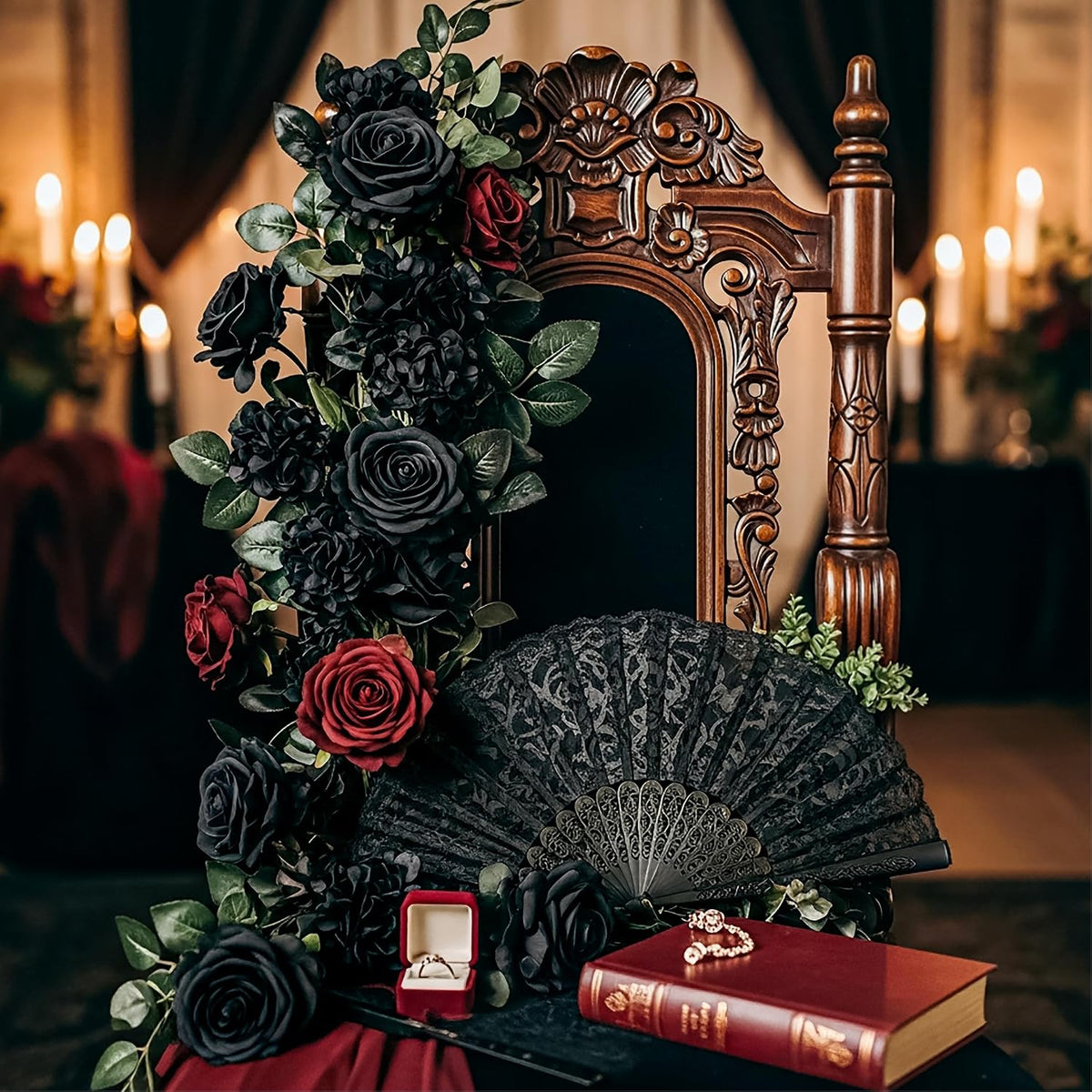 14PCS Red Roses Artificial Flowers, Fake Red Roses Bouquet