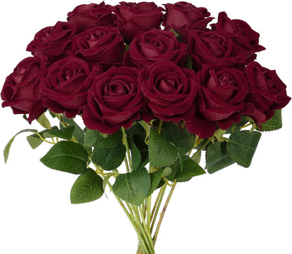 14PCS Red Roses Artificial Flowers, Fake Red Roses Bouquet