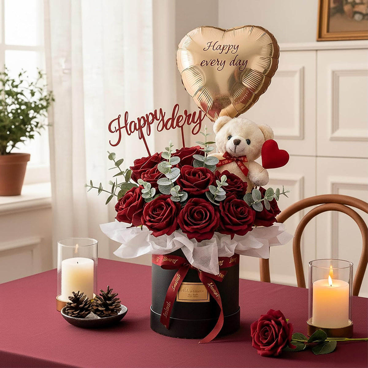 14PCS Red Roses Artificial Flowers, Fake Red Roses Bouquet