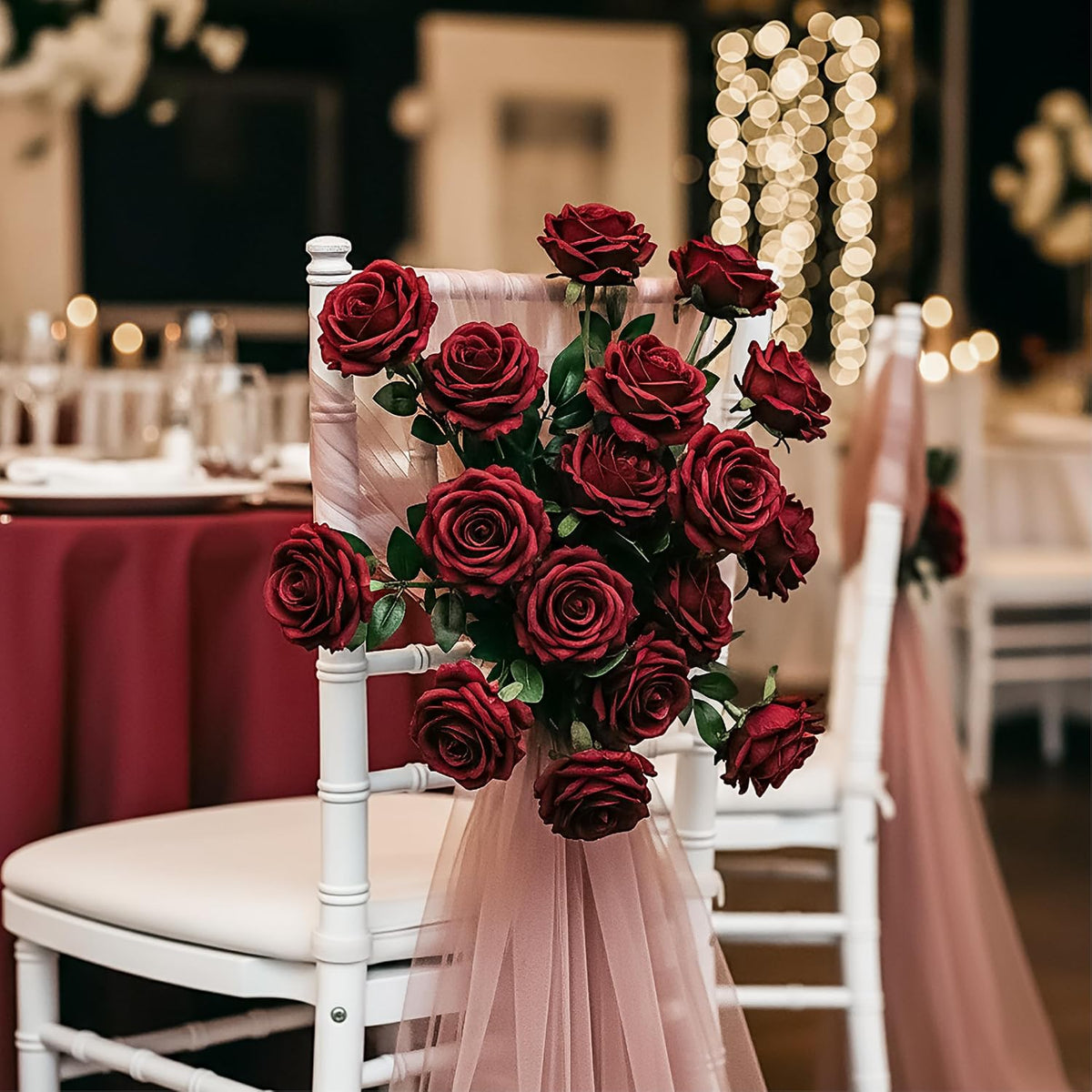 14PCS Red Roses Artificial Flowers, Fake Red Roses Bouquet