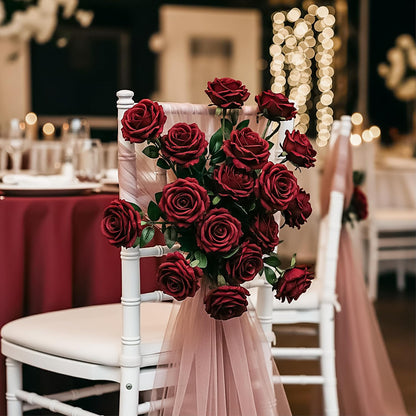 14PCS Red Roses Artificial Flowers, Fake Red Roses Bouquet