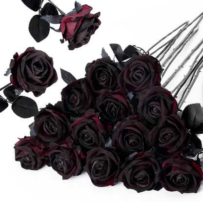 14PCS Red Roses Artificial Flowers, Fake Red Roses Bouquet