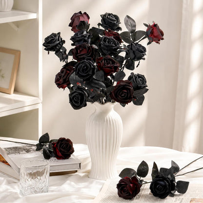 14PCS Red Roses Artificial Flowers, Fake Red Roses Bouquet