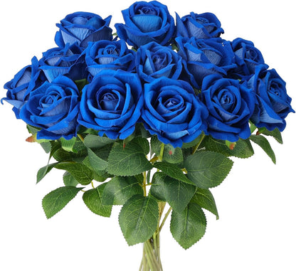 14PCS Red Roses Artificial Flowers, Fake Red Roses Bouquet