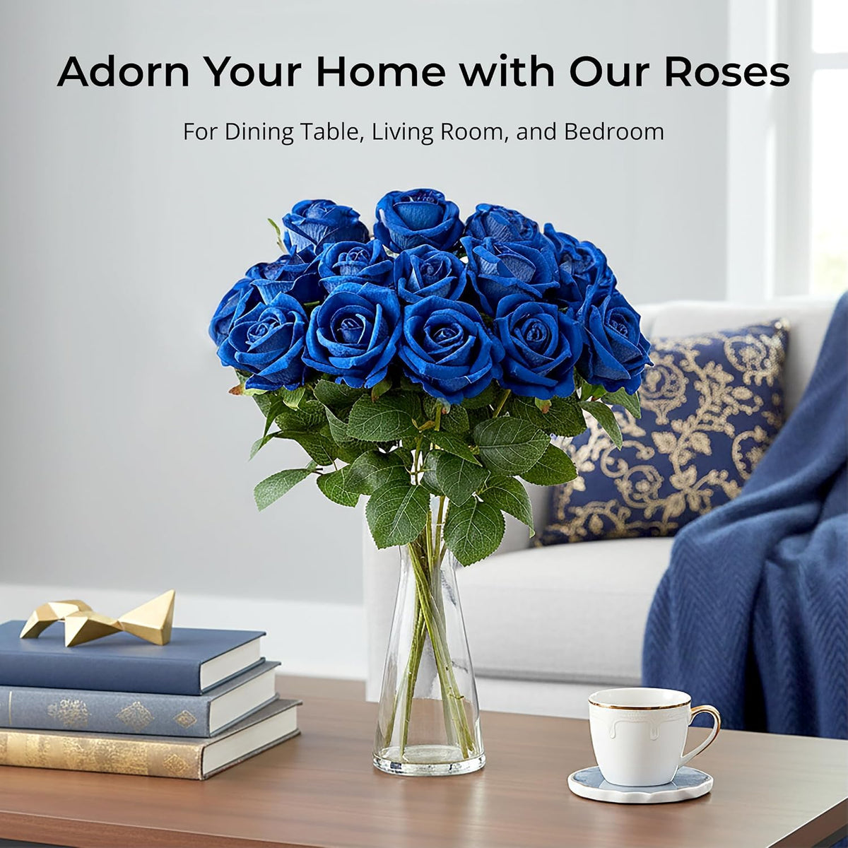 14PCS Red Roses Artificial Flowers, Fake Red Roses Bouquet