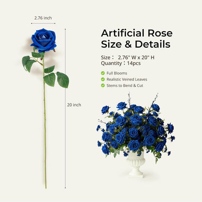 14PCS Red Roses Artificial Flowers, Fake Red Roses Bouquet