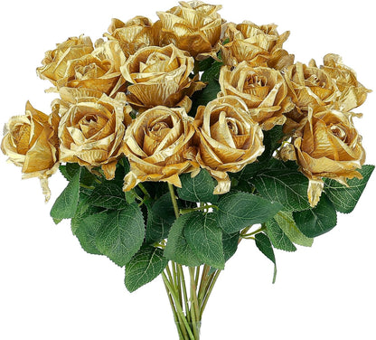 14PCS Red Roses Artificial Flowers, Fake Red Roses Bouquet