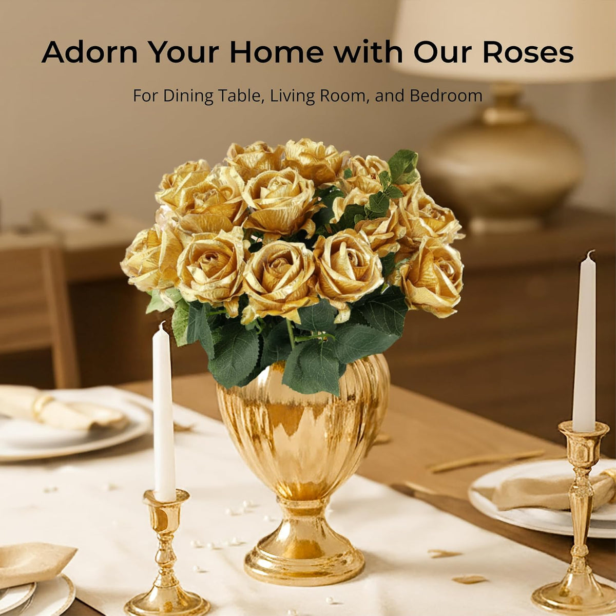 14PCS Red Roses Artificial Flowers, Fake Red Roses Bouquet