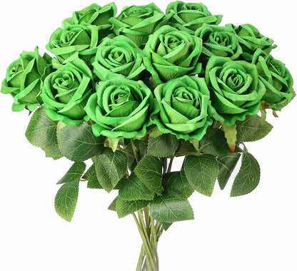14PCS Red Roses Artificial Flowers, Fake Red Roses Bouquet