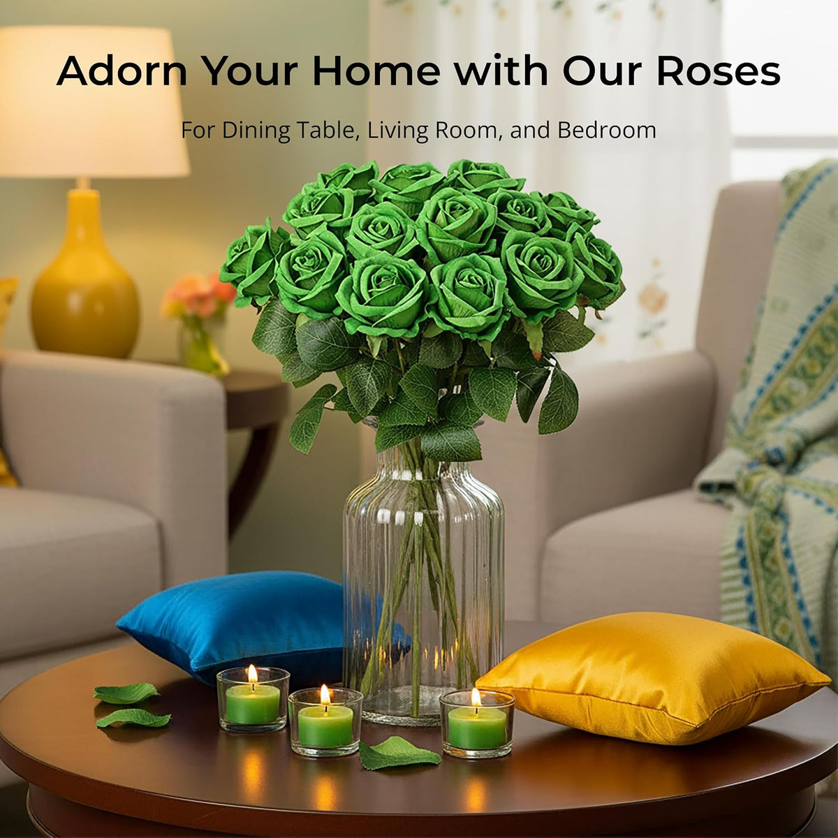14PCS Red Roses Artificial Flowers, Fake Red Roses Bouquet
