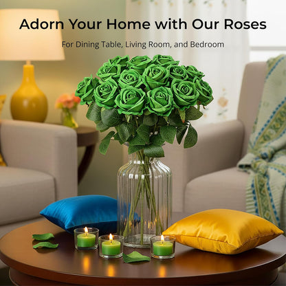 14PCS Red Roses Artificial Flowers, Fake Red Roses Bouquet