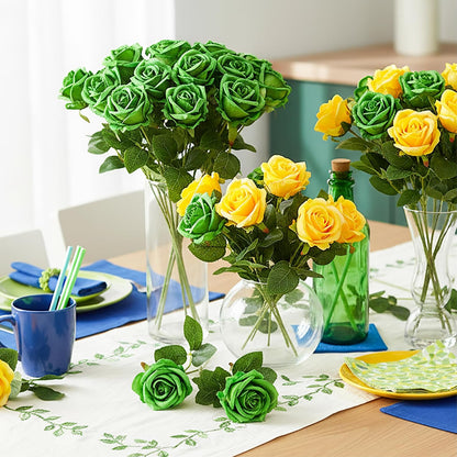 14PCS Red Roses Artificial Flowers, Fake Red Roses Bouquet