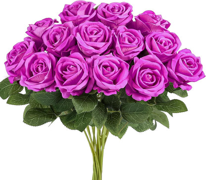 14PCS Red Roses Artificial Flowers, Fake Red Roses Bouquet