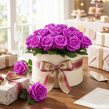 14PCS Red Roses Artificial Flowers, Fake Red Roses Bouquet