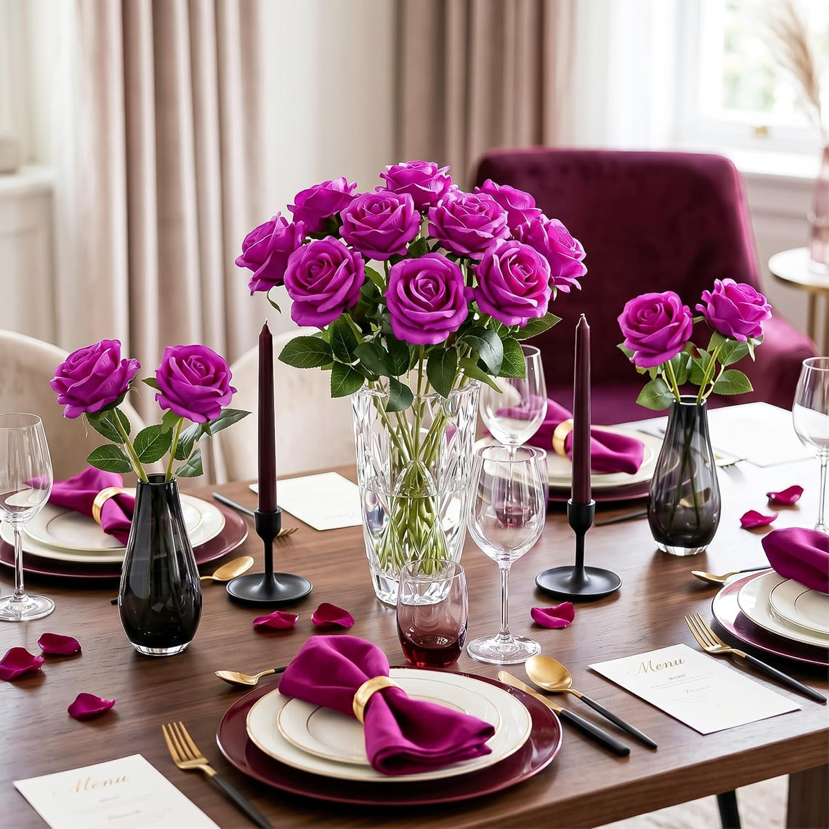 14PCS Red Roses Artificial Flowers, Fake Red Roses Bouquet